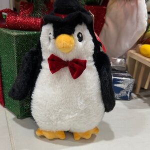 Plush Penguin with Red Velvet Bow Tie